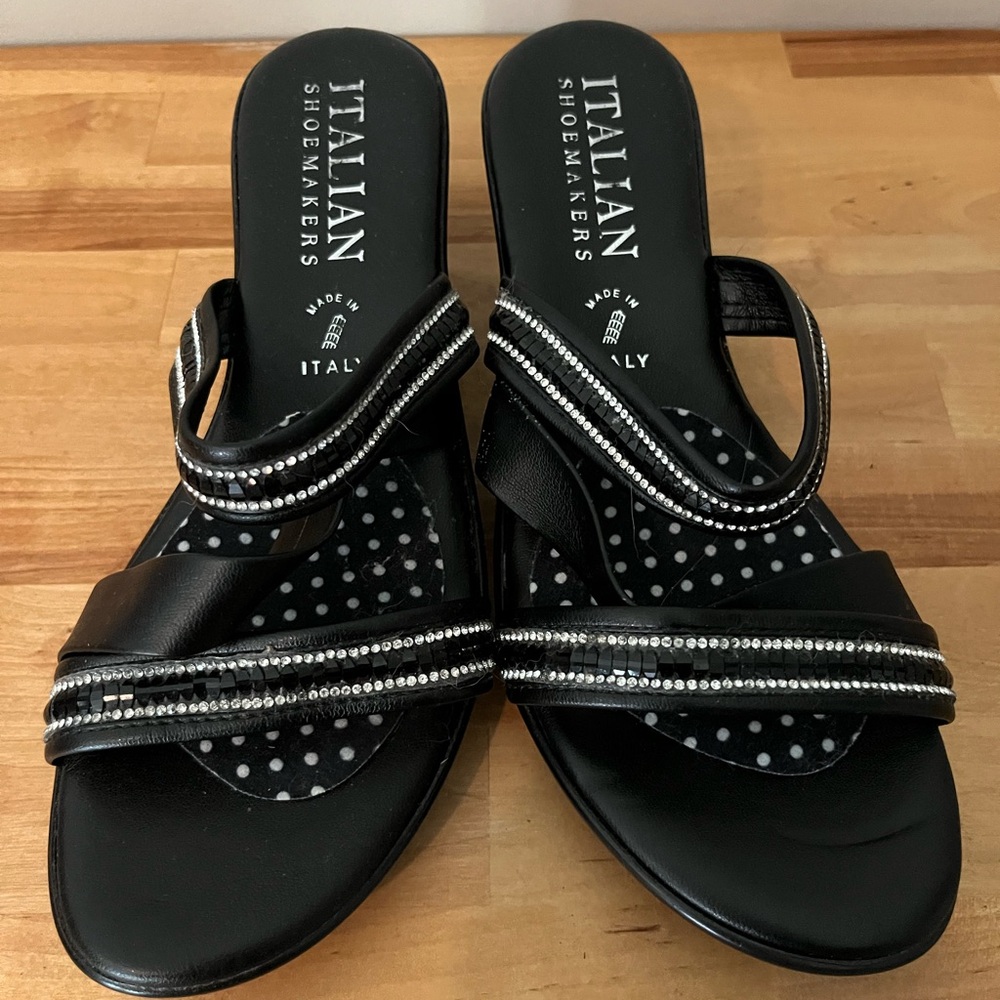 Italian Shoemakers Slip on Wedge Black Sandals Size 8